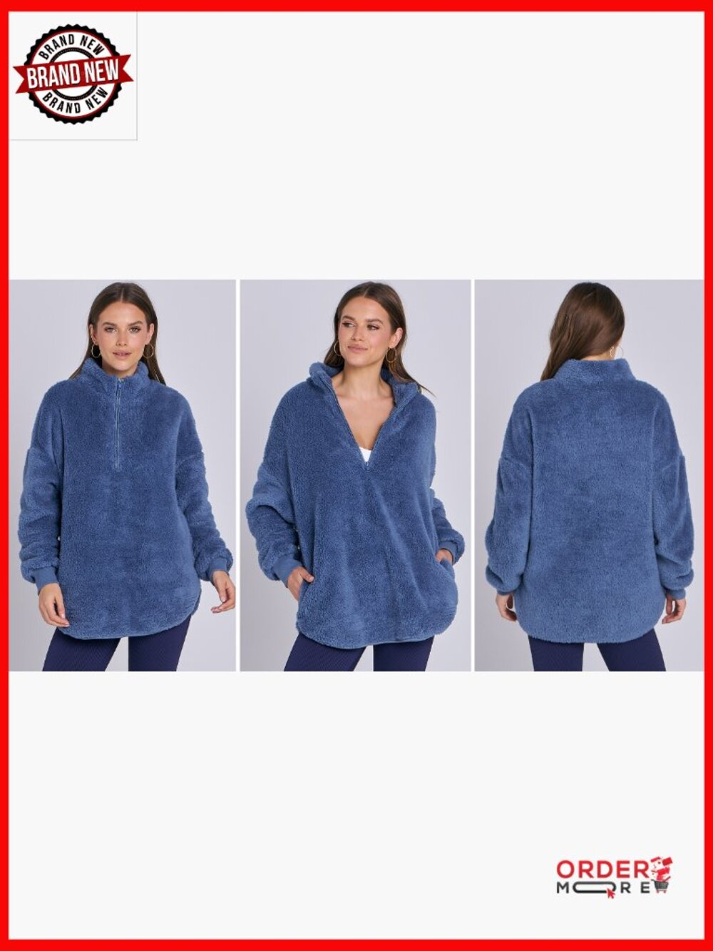 Oversized Sherpa Fleece Zip Up Hoodie Sweatshirt Pullover - Picture 7 of 7